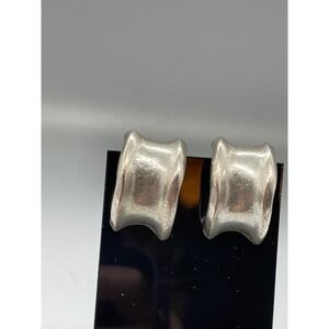 Vintage Silver Tone Brutalist Sculptural Wide Clip On Earrings non magnetic